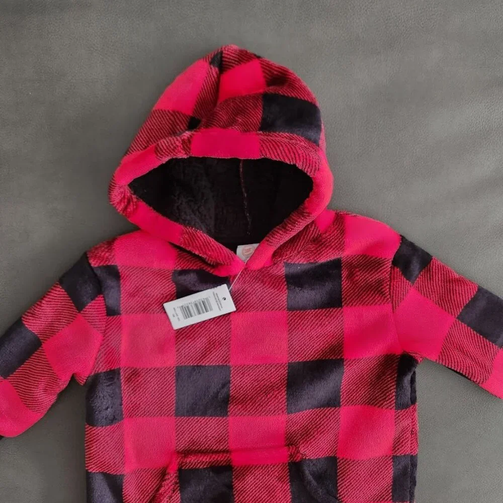 New Size 18M Sherpa Hoodie Sweatshirt sweater plaid 18 months Red Black Toddler
